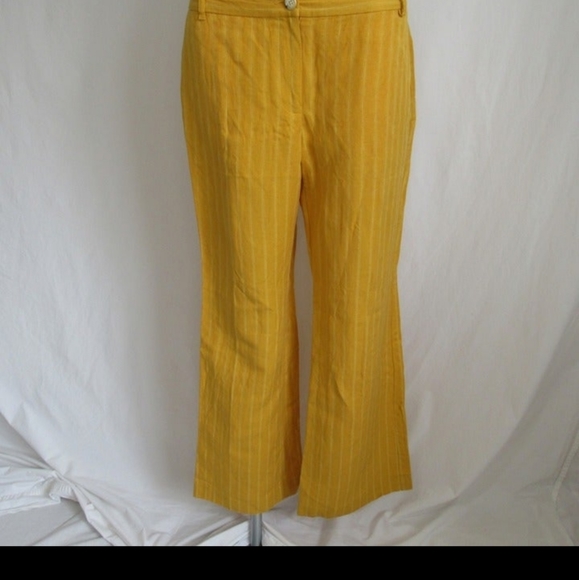 Michael Kors Yellow Stripe Leg Linen Pants 32" Women's - Picture 7 of 11